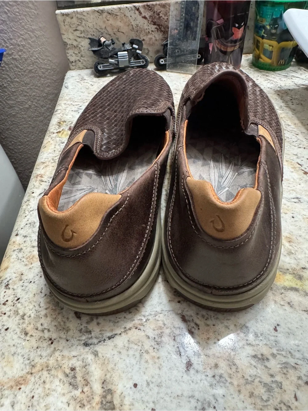 OluKai Lae‘ahi Lauhala Woven Leather Shoes Dark Java Mens Size 14 EUR 47